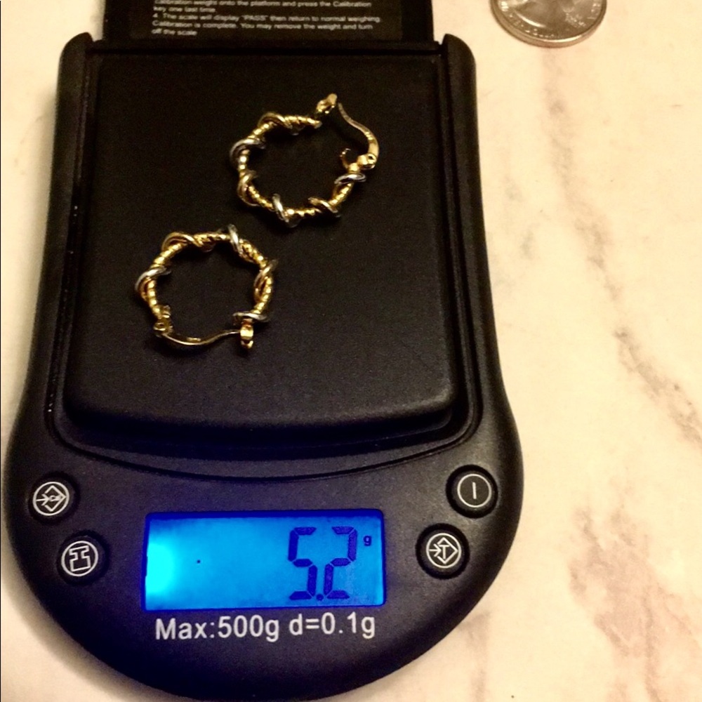 14k Solid Yellow and White Gold twist hoops